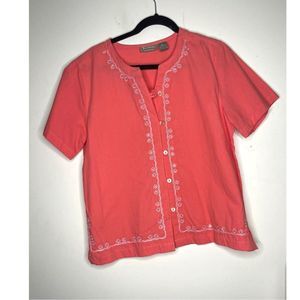 Jane Ashley Coral Short‎ Sleeve Capris Set Outfit Cotton Medium NWT